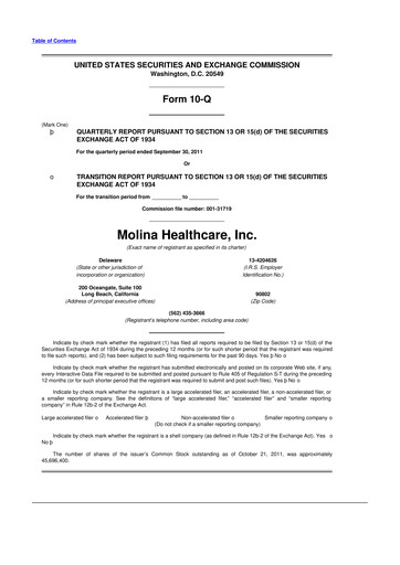 Thumbnail Molina Healthcare
 10-Q Quarterly Report FY2011 