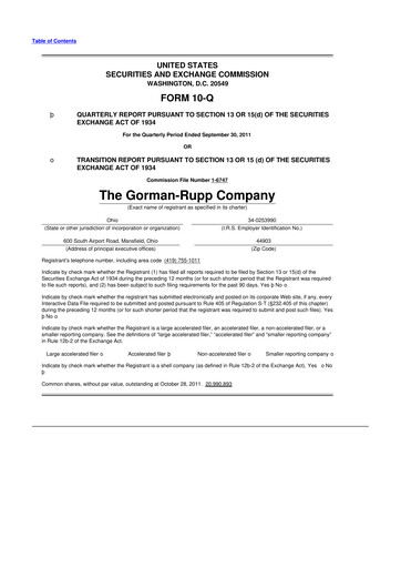 Thumbnail Gorman-Rupp 10-Q Quarterly Report FY2011 