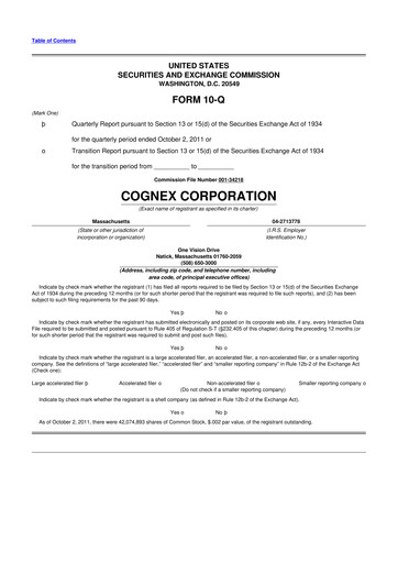 Thumbnail Cognex 10-Q Quarterly Report FY2011 