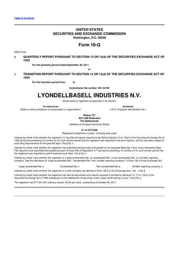 Thumbnail LyondellBasell 10-Q Quarterly Report FY2011 