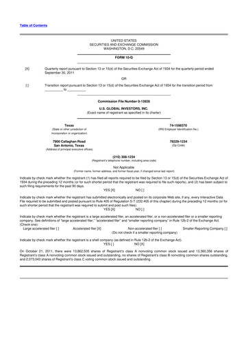 Thumbnail U.S. Global Investors 10-Q Quarterly Report FY2012 