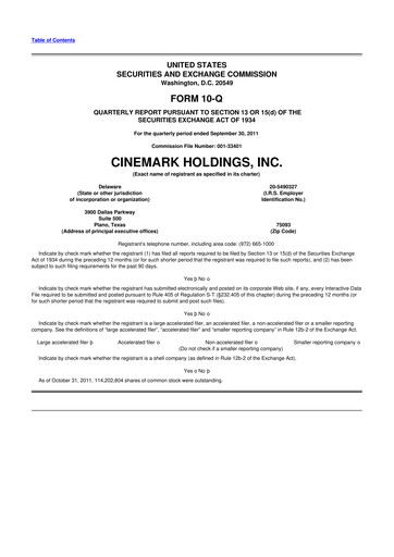 Thumbnail Cinemark Theatres
 10-Q Quarterly Report FY 