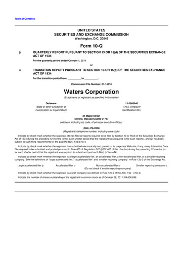 Thumbnail Waters Corporation 10-Q Quarterly Report FY2011 