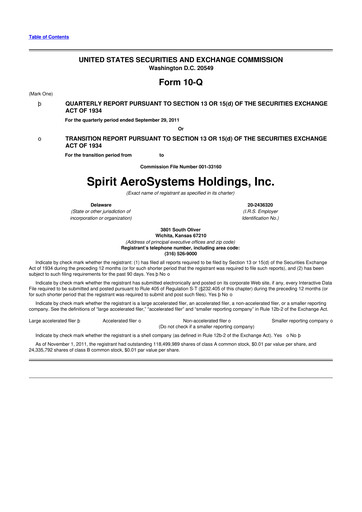 Thumbnail Spirit AeroSystems 10-Q Quarterly Report FY2011 
