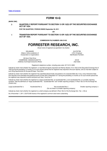 Vorschaubild Forrester Research
 10-Q Quartalsbericht 2011 