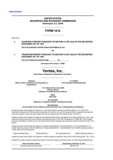 Thumbnail Ventas 10-Q Quarterly Report FY2011 