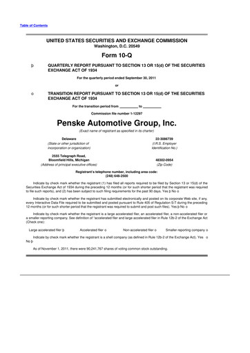 Thumbnail Penske Automotive Group 10-Q Quarterly Report FY2011 