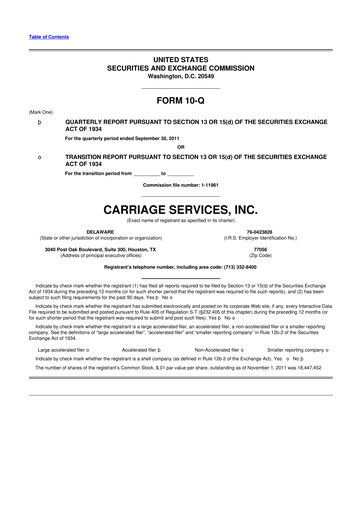 Miniature Carriage Services 10-Q Rapport trimestriel 2011 