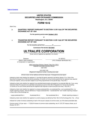 Thumbnail Ultralife Corporation 10-Q Quarterly Report FY2011 