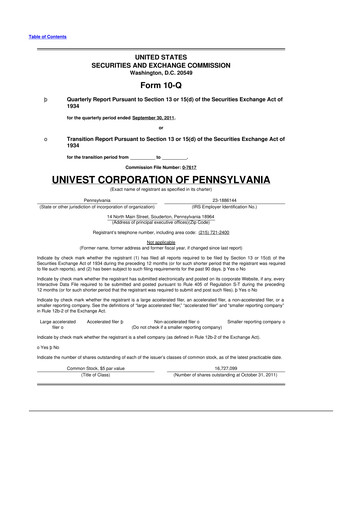 Vorschaubild Univest Financial Corporation 10-Q Quartalsbericht 2011 