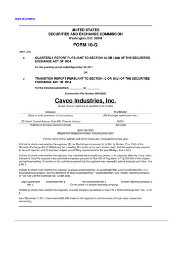 Miniature Cavco Industries 10-Q Rapport trimestriel 2012 