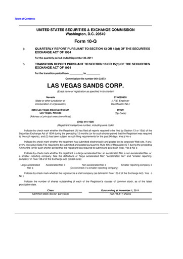 Thumbnail Las Vegas Sands 10-Q Quarterly Report FY2011 
