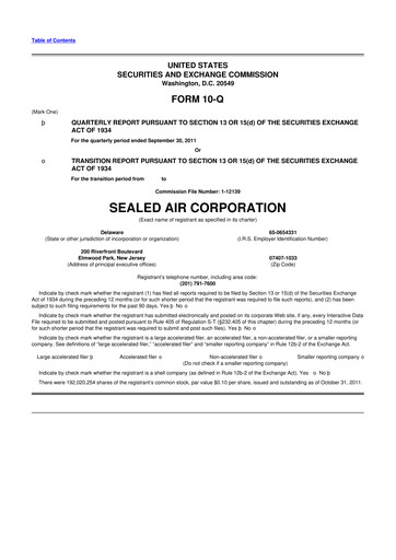 Miniature Sealed Air
 10-Q Rapport trimestriel 2011 