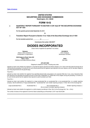 Miniature Diodes Incorporated 10-Q Rapport trimestriel 2011 