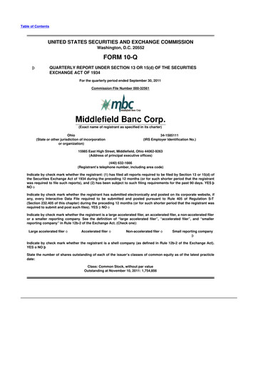 Thumbnail Middlefield Banc
 10-Q Quarterly Report FY2011 