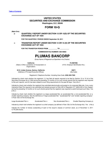 Miniature Plumas Bancorp 10-Q Rapport trimestriel 2011 