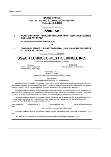 Thumbnail SS&C Technologies
 10-Q Quarterly Report FY2011 