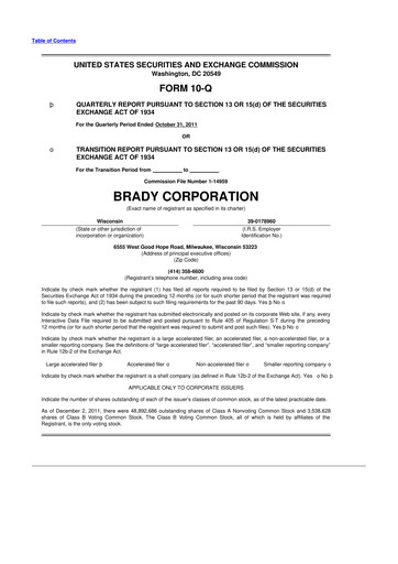 Thumbnail Brady Corporation 10-Q Quarterly Report FY2012 