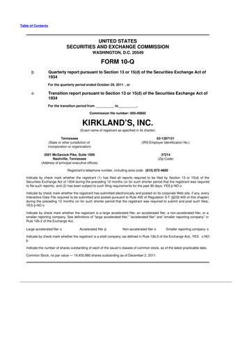 Thumbnail Kirkland's 10-Q Quarterly Report FY 