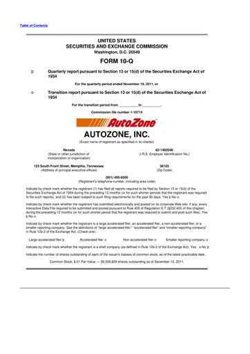 Thumbnail AutoZone 10-Q Quarterly Report FY2012 