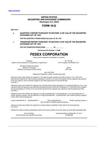 Thumbnail FedEx 10-Q Quarterly Report FY2012 