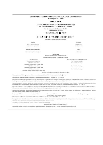 Thumbnail Welltower
 10-K Annual Report 2011