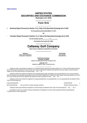 Thumbnail Callaway Golf Company 10-Q Quarterly Report FY2013 