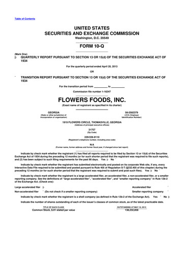 Thumbnail Flowers Foods
 10-Q Quarterly Report FY2013 