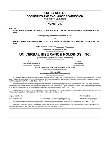 Vorschaubild Universal Insurance Holdings 10-Q Quartalsbericht 2014 