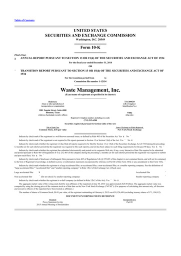 Thumbnail Waste Management 10-K Annual Report 2014