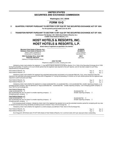 Thumbnail Host Hotels & Resorts
 10-Q Quarterly Report FY2018 