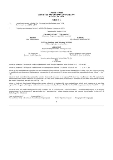 Miniature Strattec Security 10-K Rapport annuel 2018