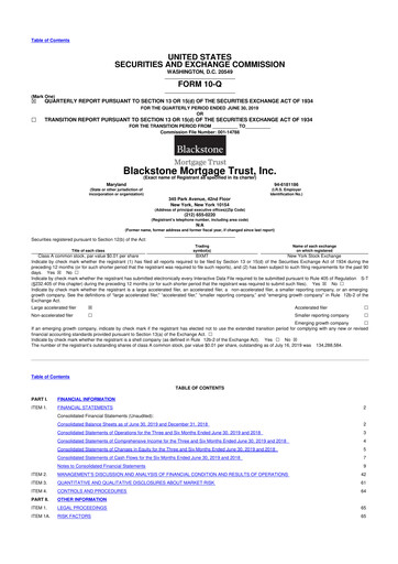 Miniature Blackstone Mortgage Trust
 10-Q Rapport trimestriel 2019 
