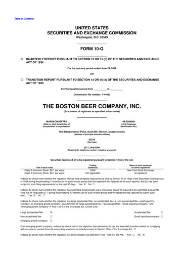 Vorschaubild Boston Beer Company 10-Q Quartalsbericht 2019 