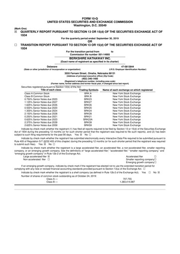 Thumbnail Berkshire Hathaway  10-Q Quarterly Report FY2019 