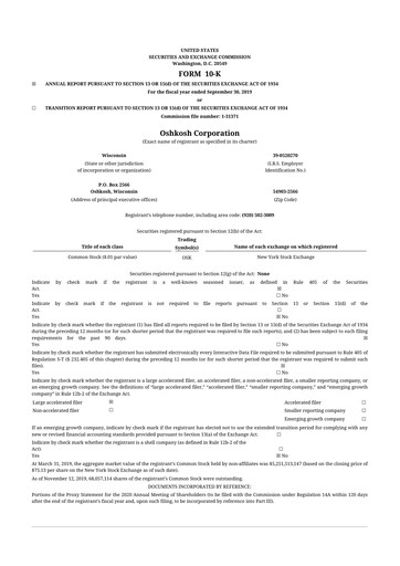 Thumbnail Oshkosh Corporation
 10-K Annual Report 2019
