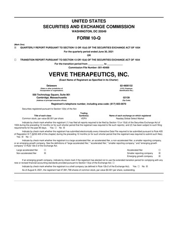 Thumbnail Verve Therapeutics 10-Q Quarterly Report FY 