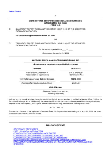 Thumbnail American Axle & Manufacturing 10-Q Quarterly Report FY 