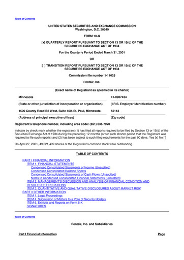 Thumbnail Pentair
 10-Q Quarterly Report FY 