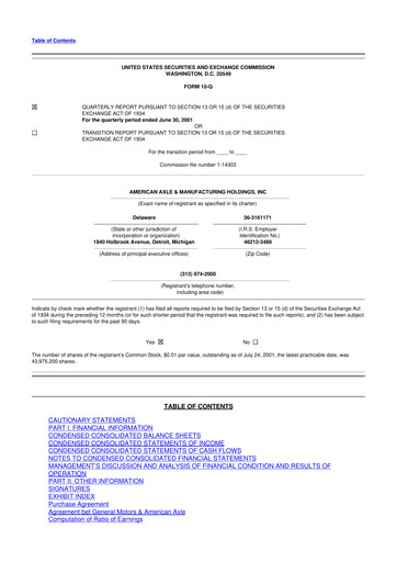 Thumbnail American Axle & Manufacturing 10-Q Quarterly Report FY 