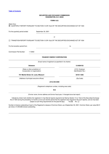 Miniature Peabody Energy
 10-Q Rapport trimestriel  