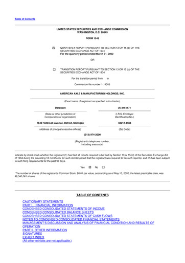 Thumbnail American Axle & Manufacturing 10-Q Quarterly Report FY 