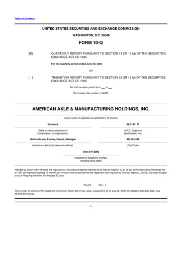 Thumbnail American Axle & Manufacturing 10-Q Quarterly Report FY 