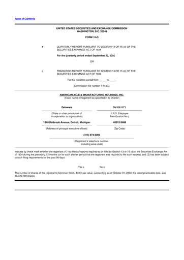 Thumbnail American Axle & Manufacturing 10-Q Quarterly Report FY 