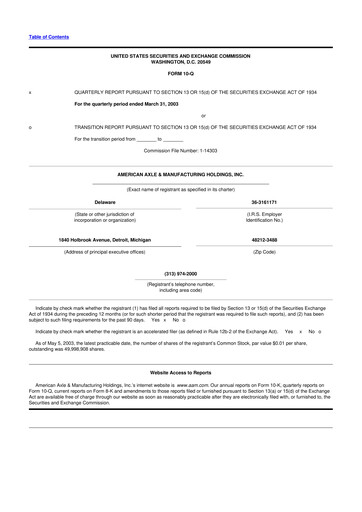 Thumbnail American Axle & Manufacturing 10-Q Quarterly Report FY 