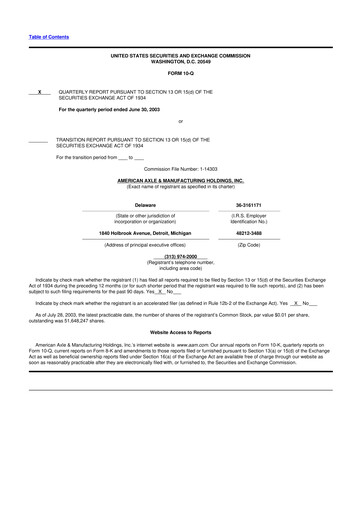 Thumbnail American Axle & Manufacturing 10-Q Quarterly Report FY 