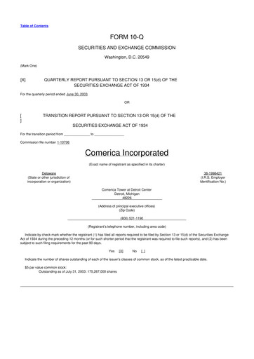 Thumbnail Comerica 10-Q Quarterly Report FY 