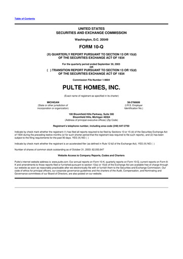 Thumbnail PulteGroup 10-Q Quarterly Report FY 