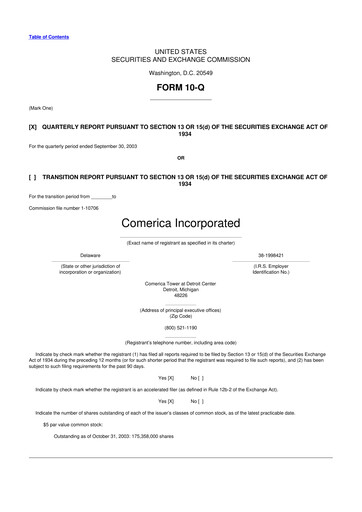 Thumbnail Comerica 10-Q Quarterly Report FY 