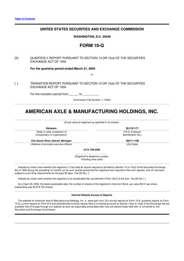 Thumbnail American Axle & Manufacturing 10-Q Quarterly Report FY 